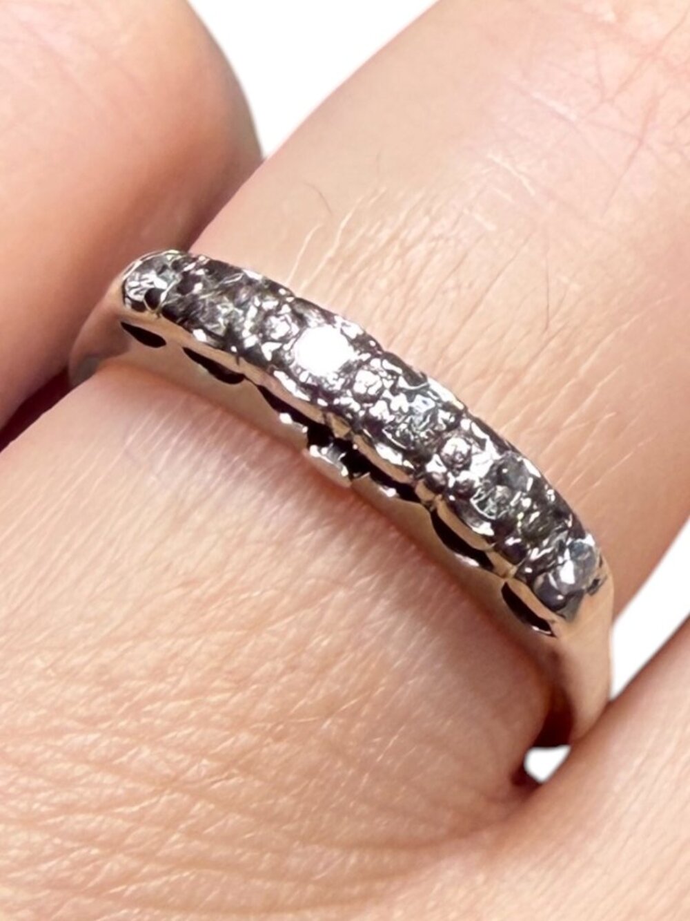 Vintage 14K White Gold Diamond Band Ring Size 6 1/4 Wedding Anniversary